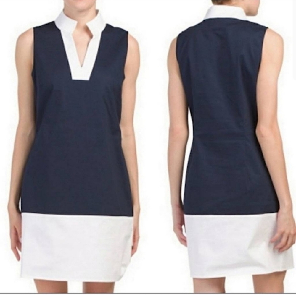 Sail to Sable Color Block Shift Dress XL Blue White